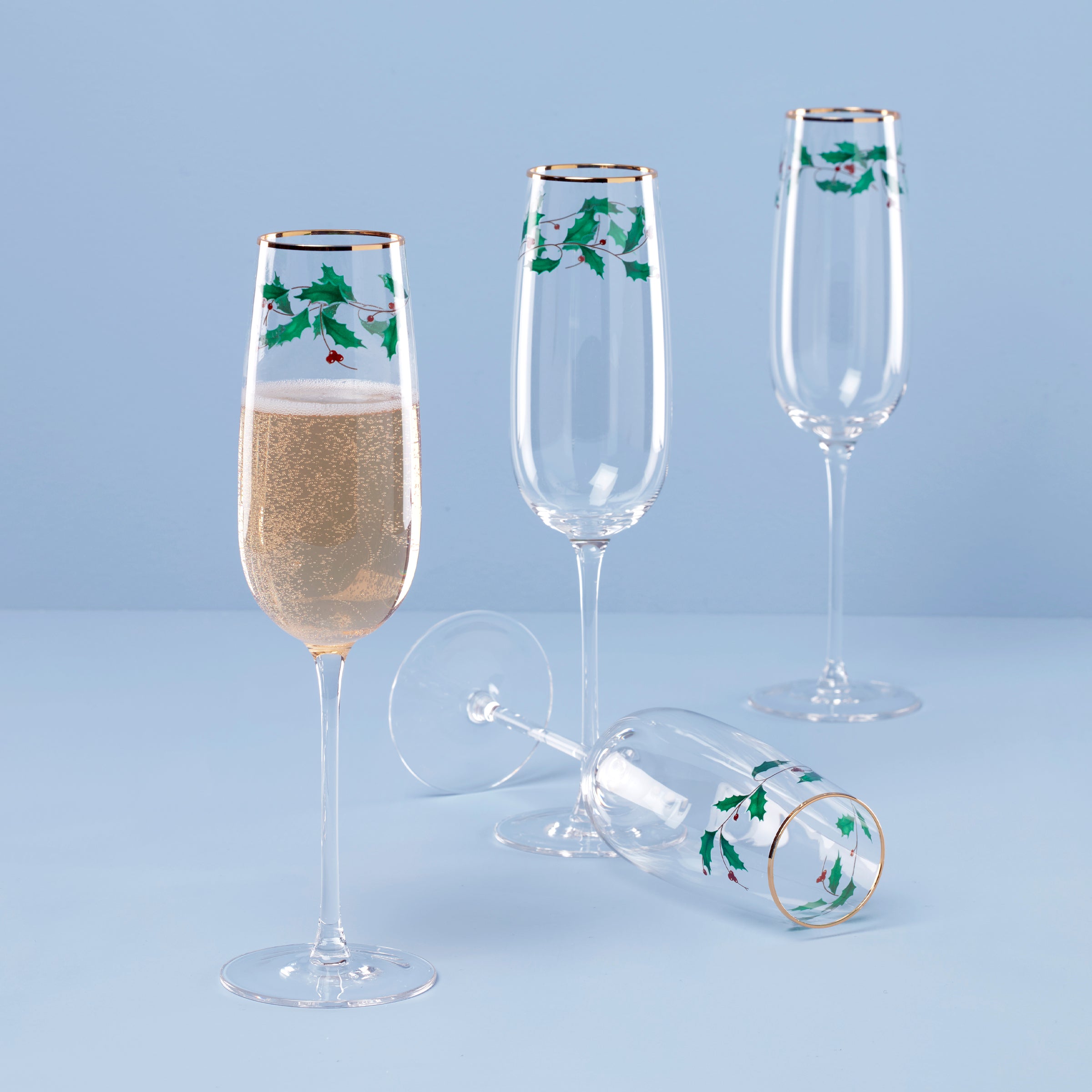 Holiday Decal Flute Glasses - Set Of 4